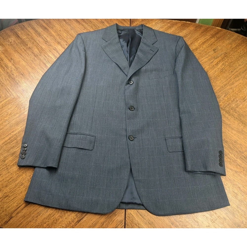 Isaia Napoli Gianluca Mens 48R Italian Wool Suit Jacket Blazer Gray Blue 3 Btn